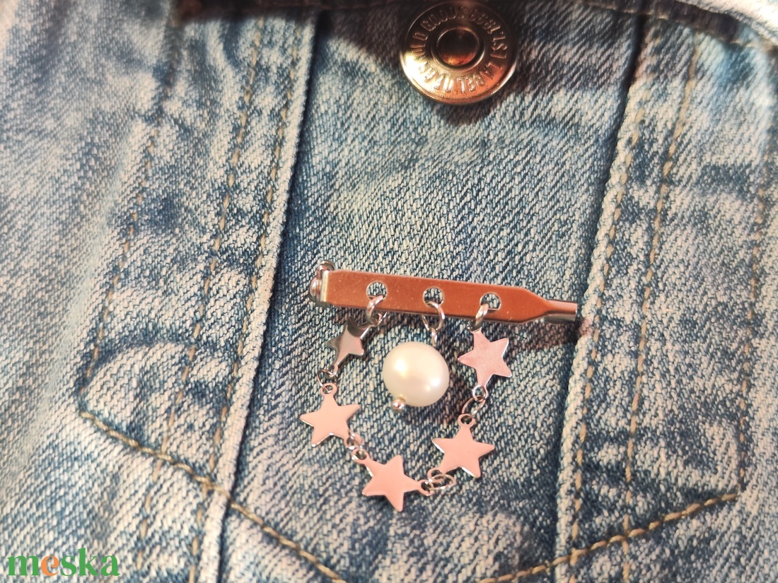 Csillagos Ragyogás � Nemesacél Kitűző Természetes Gyönggyel - ékszer - kitűző és bross - Meska.hu