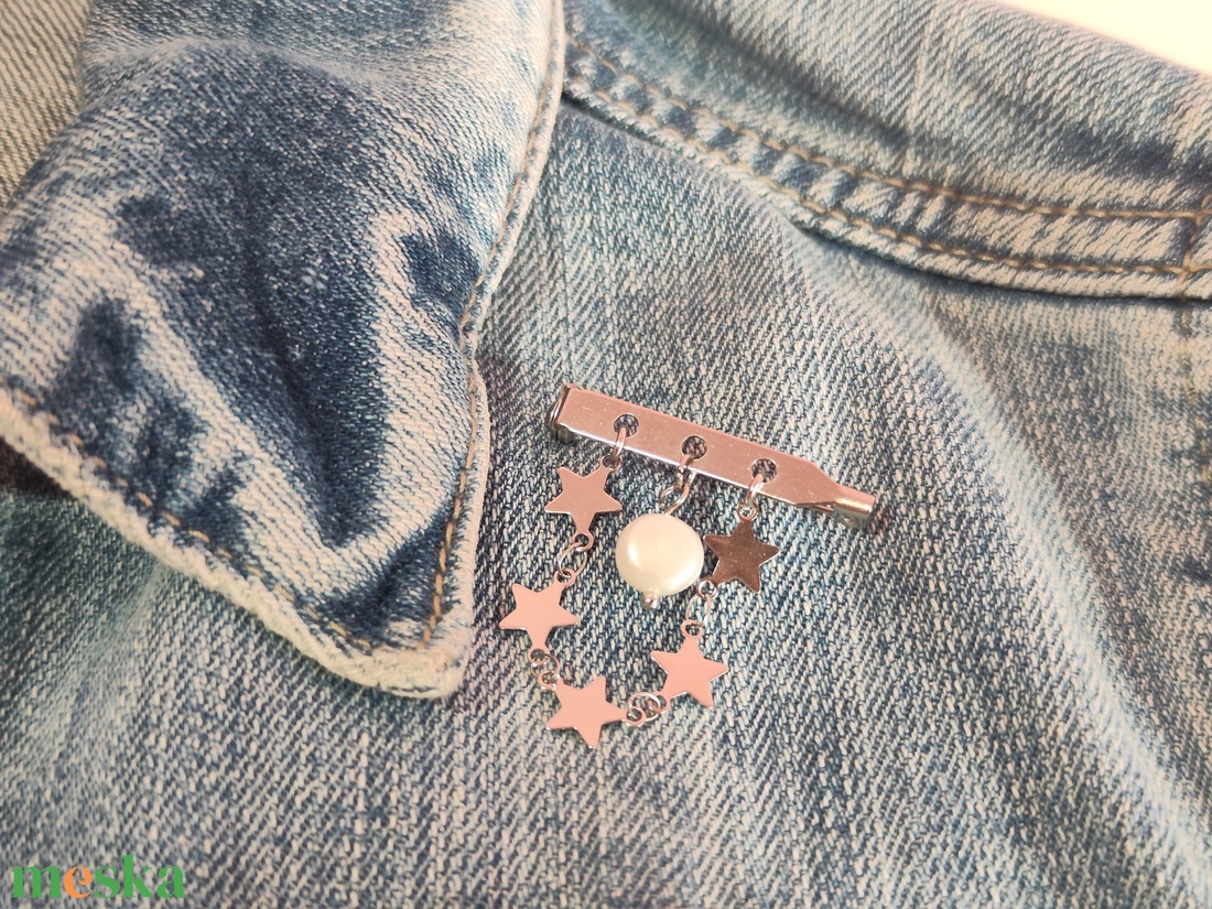 Csillagos Ragyogás � Nemesacél Kitűző Természetes Gyönggyel - ékszer - kitűző és bross - Meska.hu