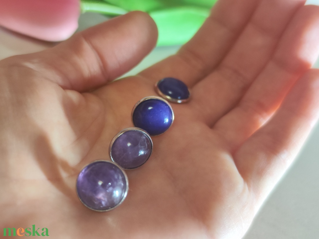 Anyák Napi Ajándék Szett - Ametiszt és Kék Jáde Nemesacél Fülbevaló Duó - ékszer - fülbevaló - pötty fülbevaló - Meska.hu