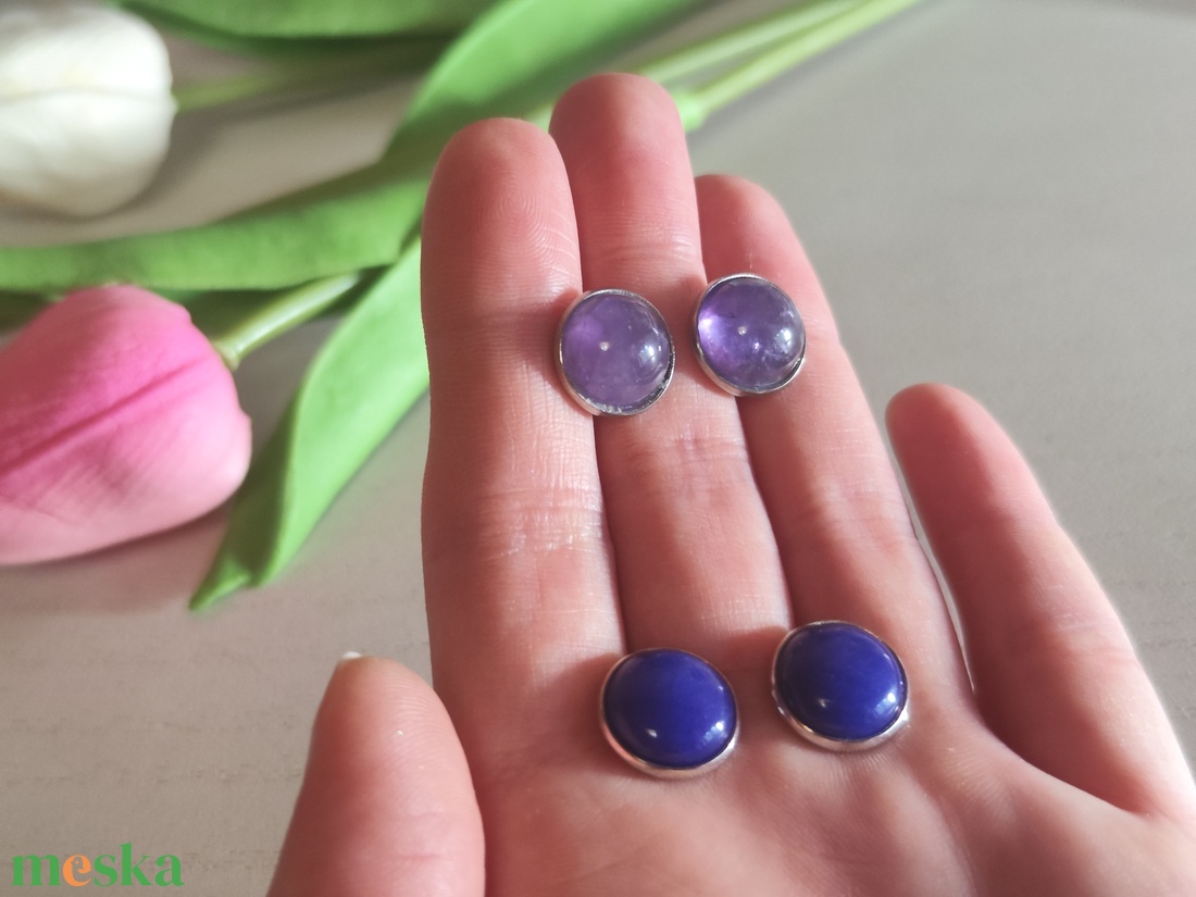 Anyák Napi Ajándék Szett - Ametiszt és Kék Jáde Nemesacél Fülbevaló Duó - ékszer - fülbevaló - pötty fülbevaló - Meska.hu