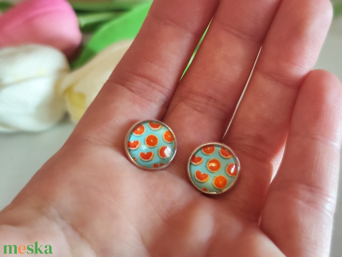 Üde Nyári Narancs � Nemesacél Üveglencsés Fülbevaló (12 mm) - ékszer - fülbevaló - pötty fülbevaló - Meska.hu