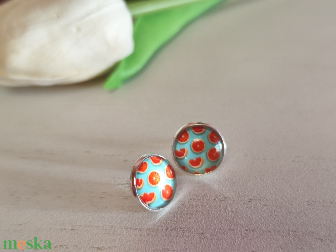 Üde Nyári Narancs � Nemesacél Üveglencsés Fülbevaló (12 mm) - ékszer - fülbevaló - pötty fülbevaló - Meska.hu