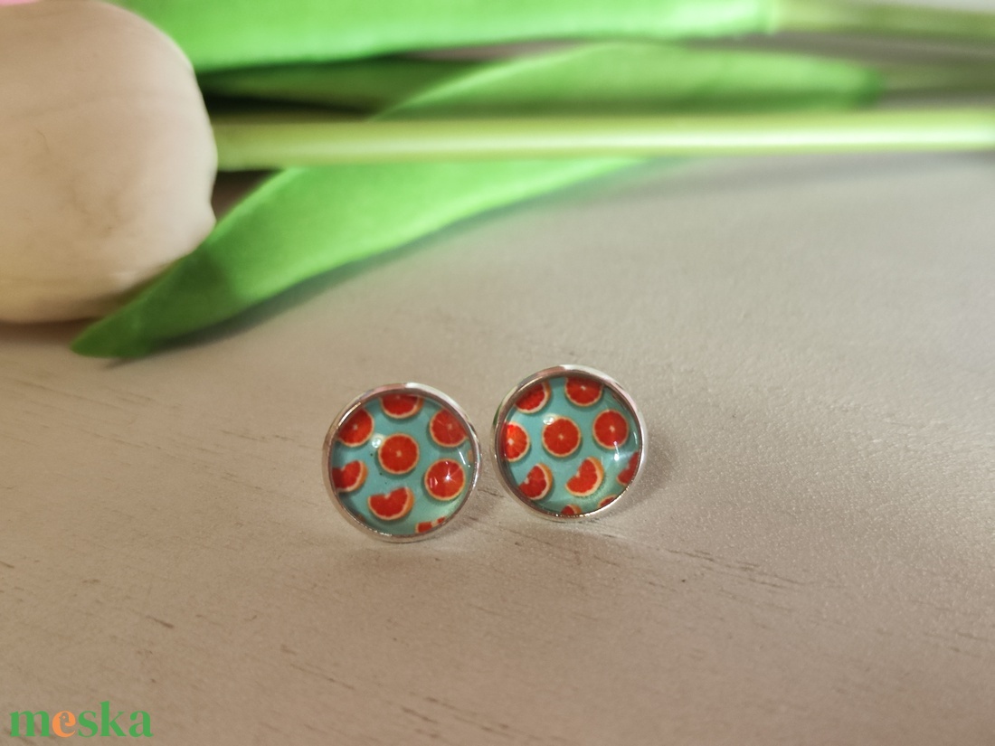 Üde Nyári Narancs � Nemesacél Üveglencsés Fülbevaló (12 mm) - ékszer - fülbevaló - pötty fülbevaló - Meska.hu