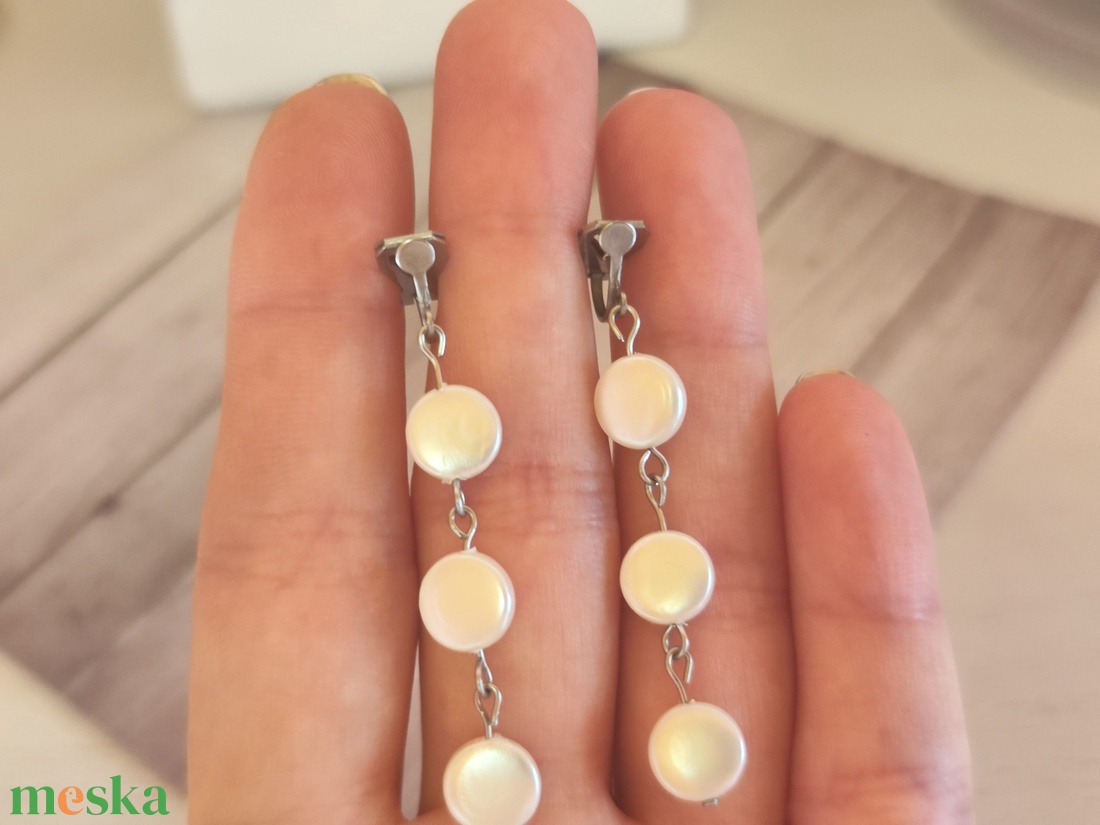 Elegáns Édesvízi Gyöngy Nemesacél Klipsz Fülbevaló (8 mm) - ékszer - fülbevaló - klipsz - Meska.hu
