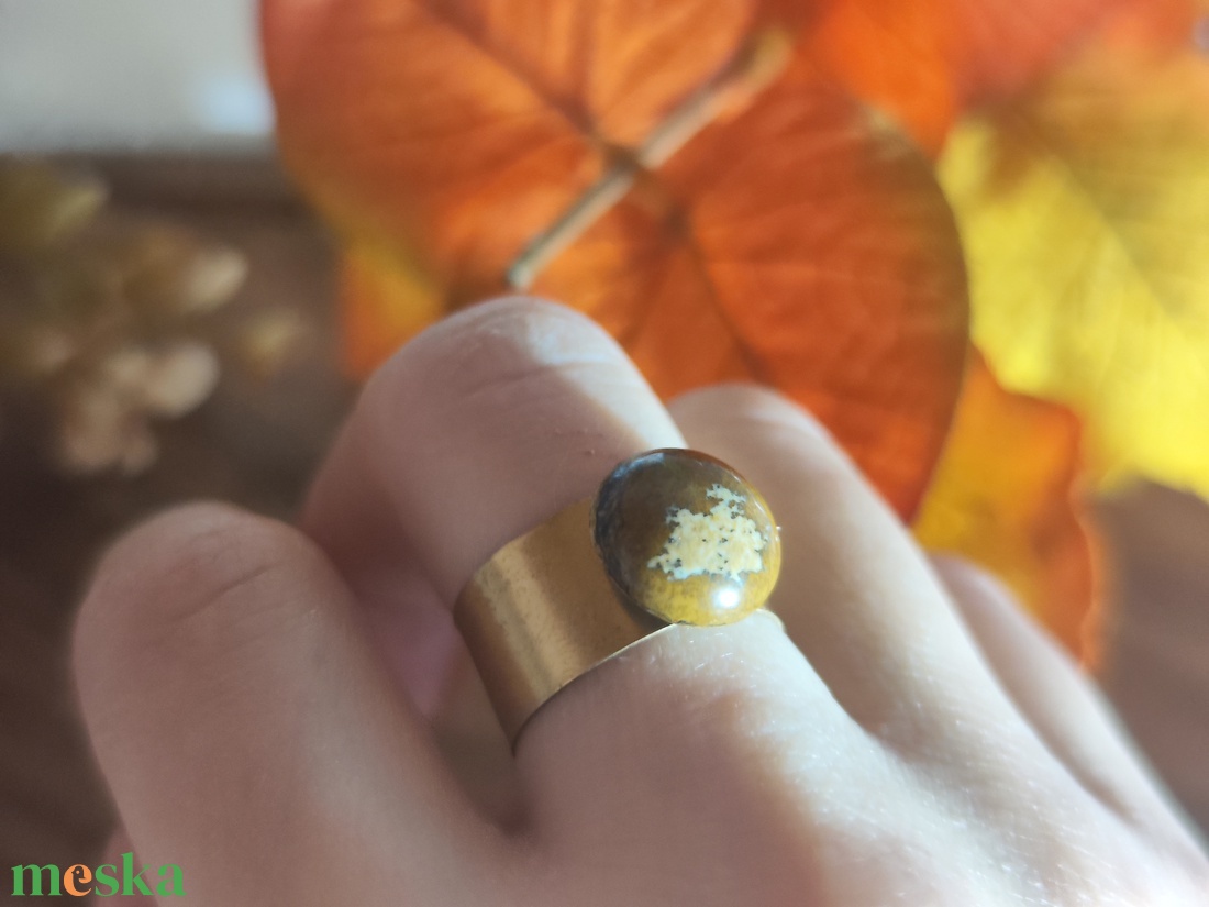 Egyedi Képjáspis sárgaréz gyűrű � Állítható, unisex, minimalista ásvány ékszer! - ékszer - gyűrű - gyöngyös gyűrű - Meska.hu