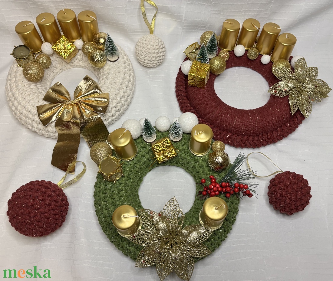 Horgolt adventi koszorú - karácsony - adventi díszek - adventi koszorú - Meska.hu