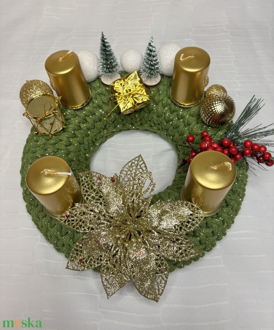 Horgolt adventi koszorú - karácsony - adventi díszek - adventi koszorú - Meska.hu