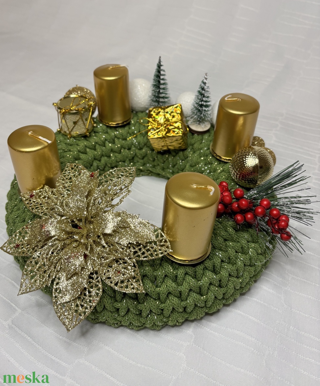Horgolt adventi koszorú - karácsony - adventi díszek - adventi koszorú - Meska.hu