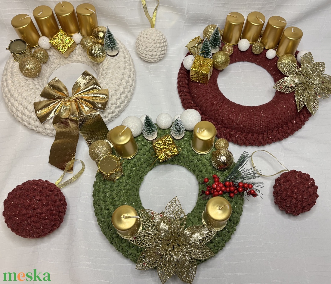 Horgolt adventi koszorú - karácsony - adventi díszek - adventi koszorú - Meska.hu