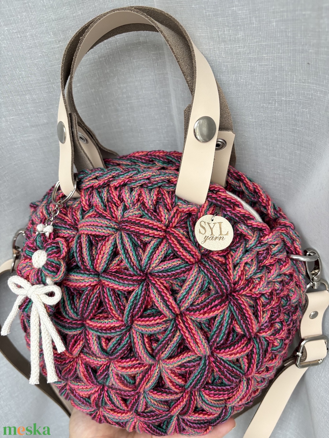 Horgolt jázmin mintás táska - táska & tok - kézitáska & válltáska - vállon átvethető táska - Meska.hu