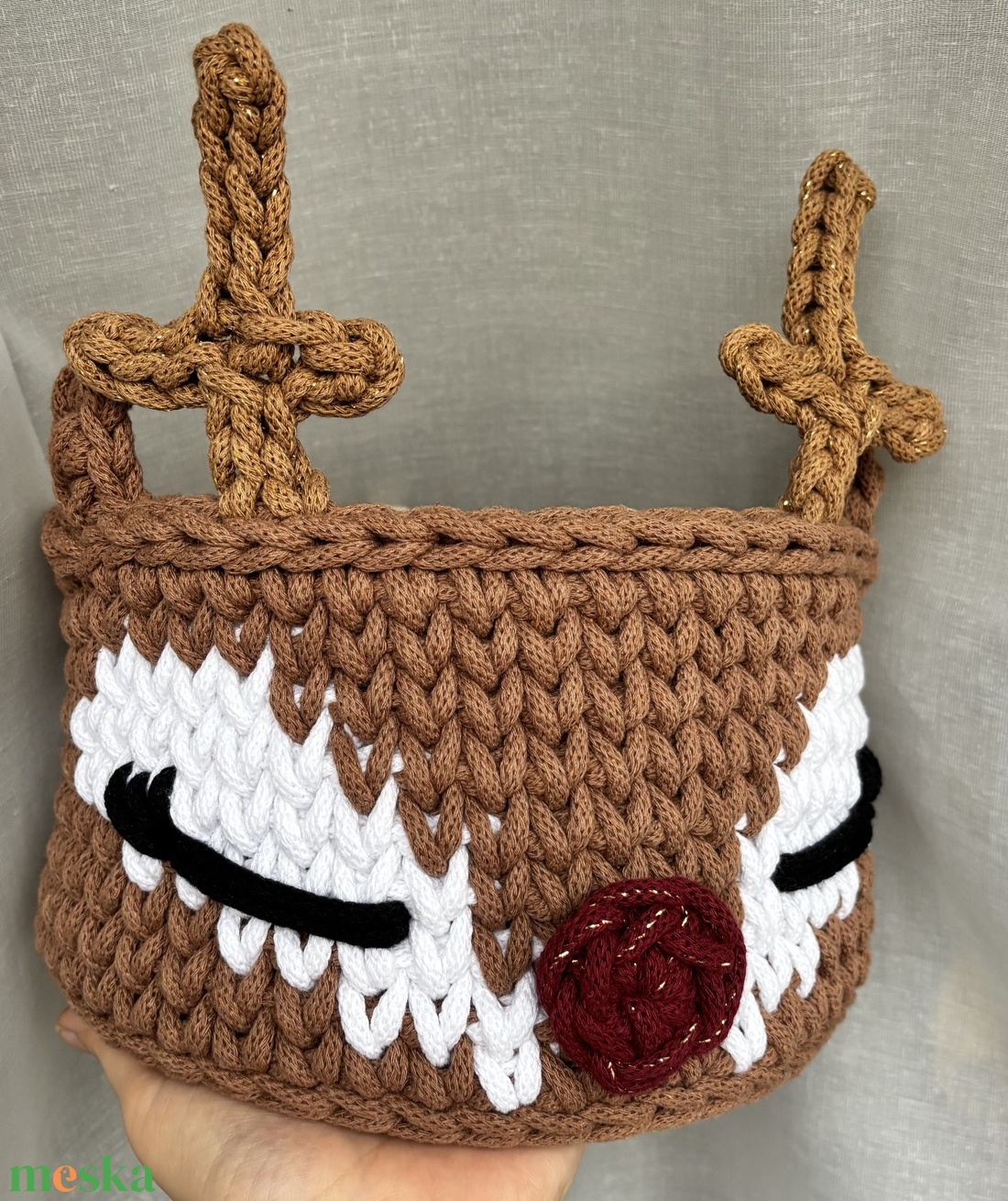 Horgolt rénszarvasos tárolókosár - karácsony - karácsonyi lakásdekoráció - karácsonyi lakásdíszek - Meska.hu