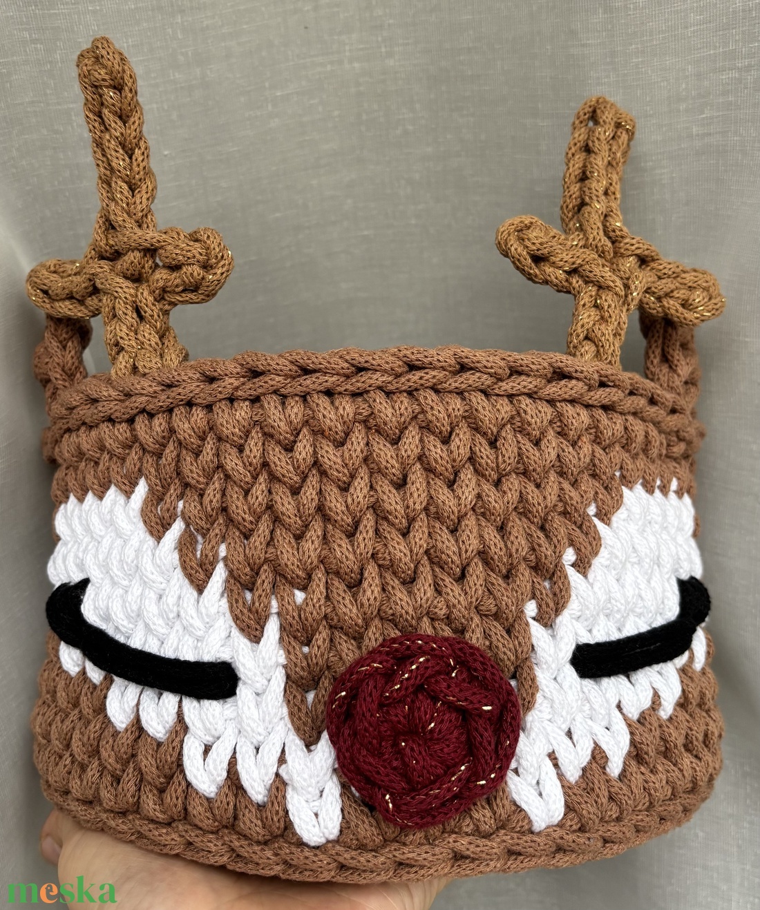 Horgolt rénszarvasos tárolókosár - karácsony - karácsonyi lakásdekoráció - karácsonyi lakásdíszek - Meska.hu