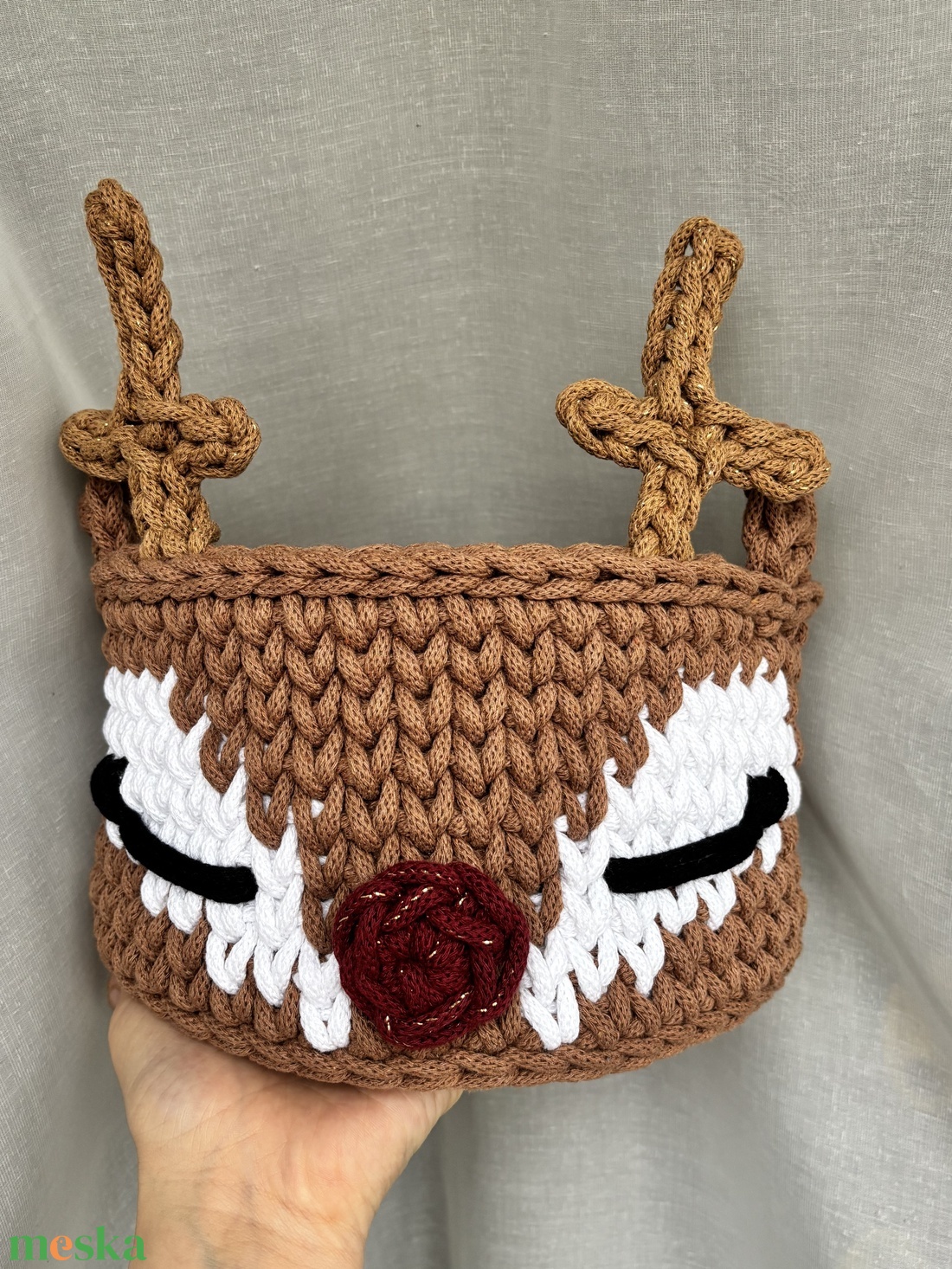 Horgolt rénszarvasos tárolókosár - karácsony - karácsonyi lakásdekoráció - karácsonyi lakásdíszek - Meska.hu