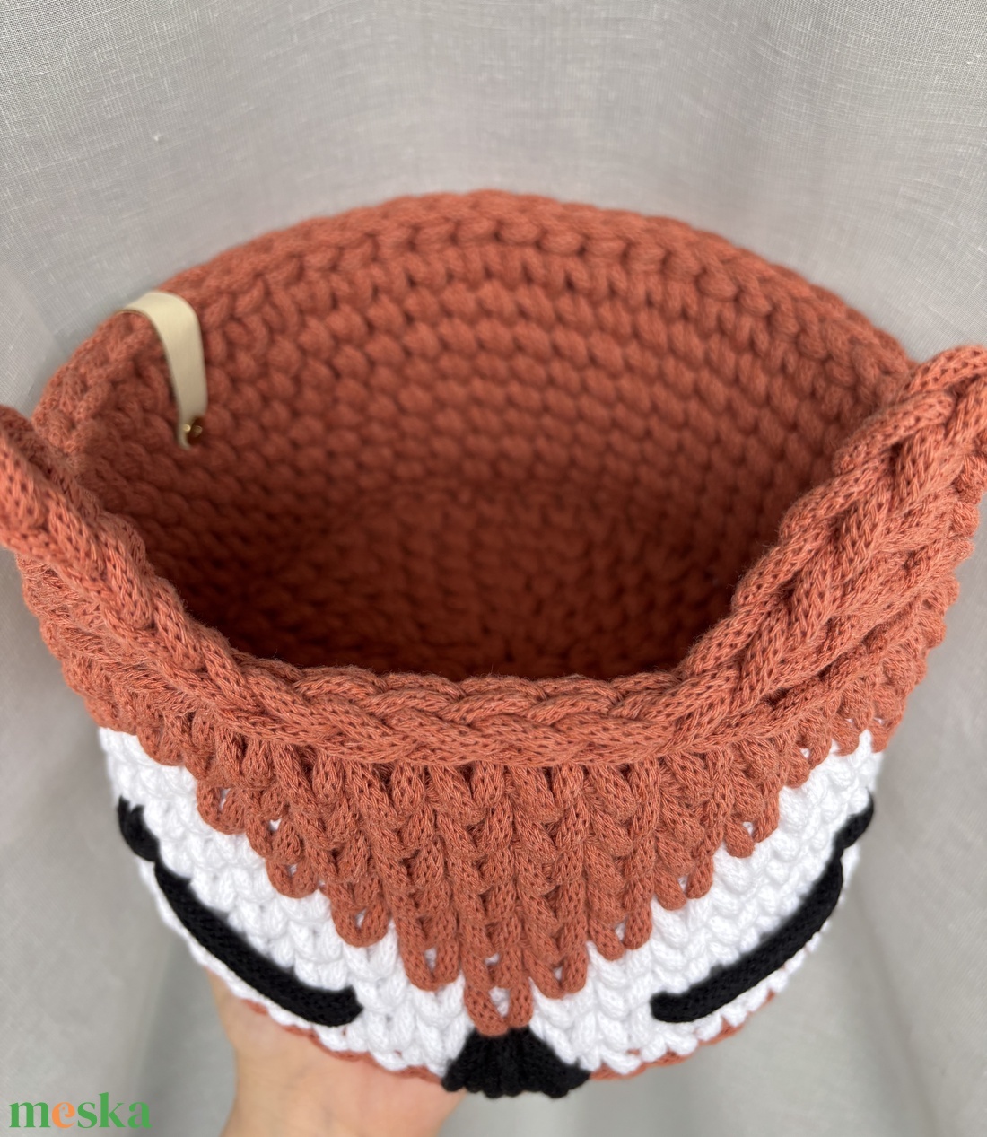 Horgolt rókás kosár - baba - mama - babaszobabútor - játéktároló - Meska.hu