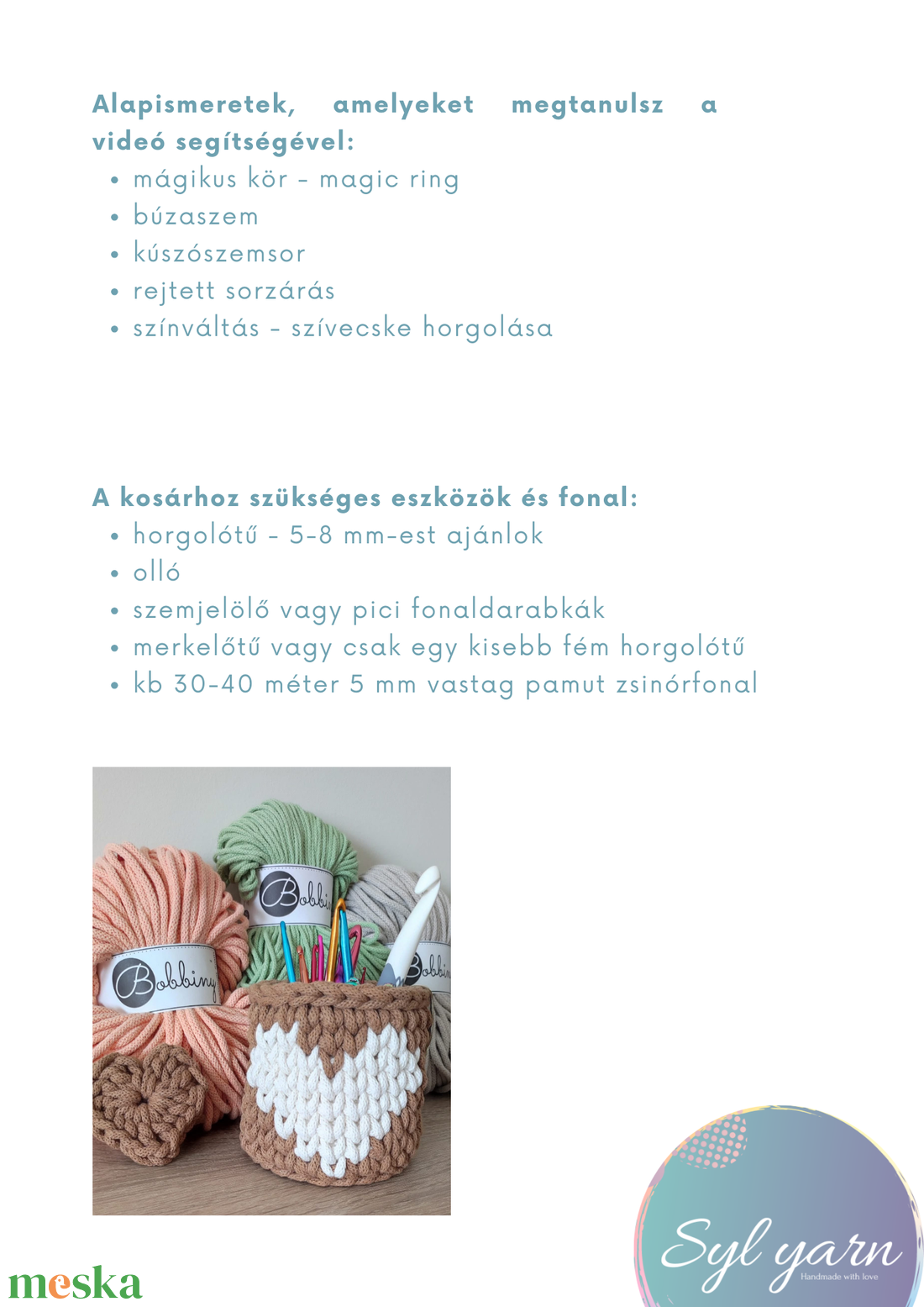 Szívecskés horgolt kosár PDF+VIDEO - diy (csináld magad) - szabásminta, útmutató - horgolási minta - Meska.hu