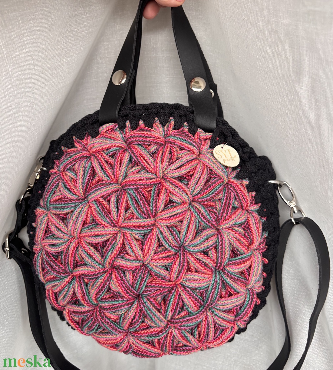 Horgolt jázmin mintás táska - táska & tok - kézitáska & válltáska - vállon átvethető táska - Meska.hu