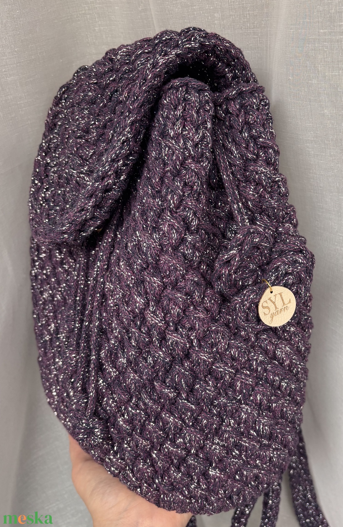 Horgolt lila csillogós hátizsák - táska & tok - hátizsák - hátizsák - Meska.hu