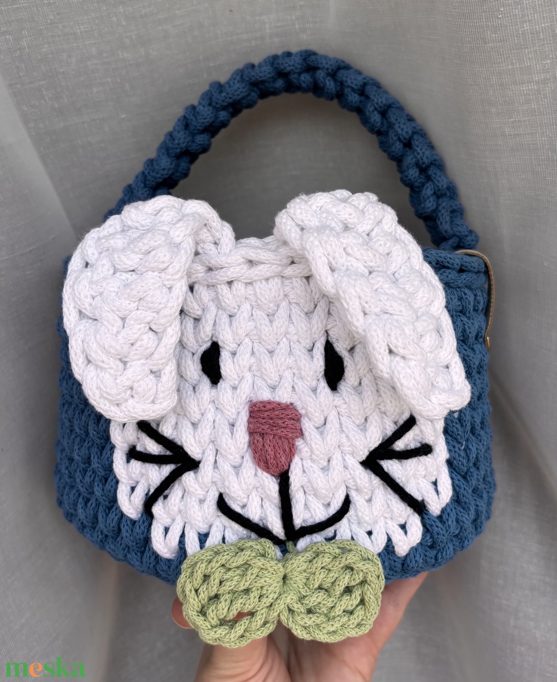 Horgolt kék nyuszis húsvéti kosár - maxi - otthon & életmód - tárolás & rendszerezés - tárolókosár - Meska.hu