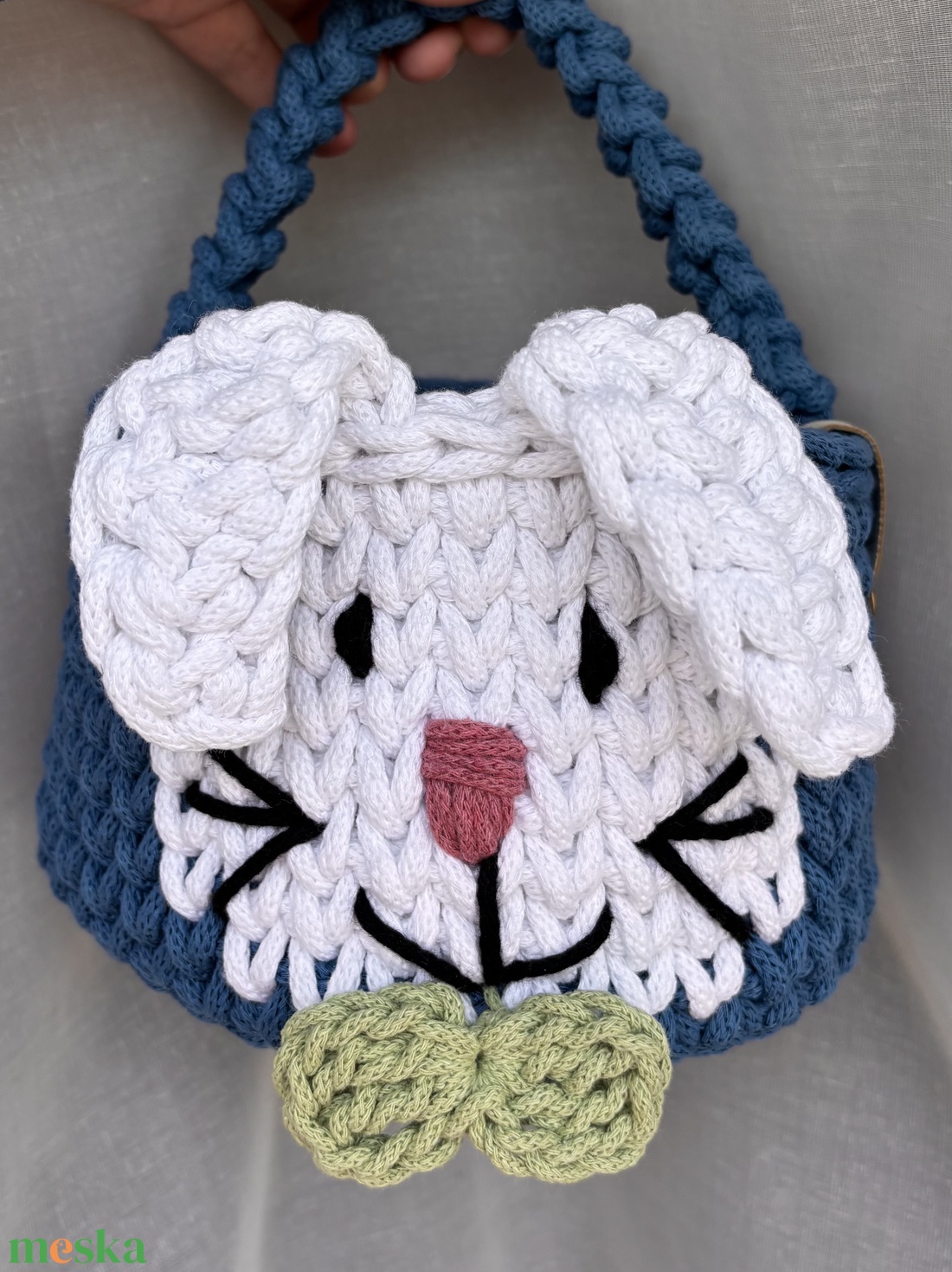 Horgolt kék nyuszis húsvéti kosár - maxi - otthon & életmód - tárolás & rendszerezés - tárolókosár - Meska.hu