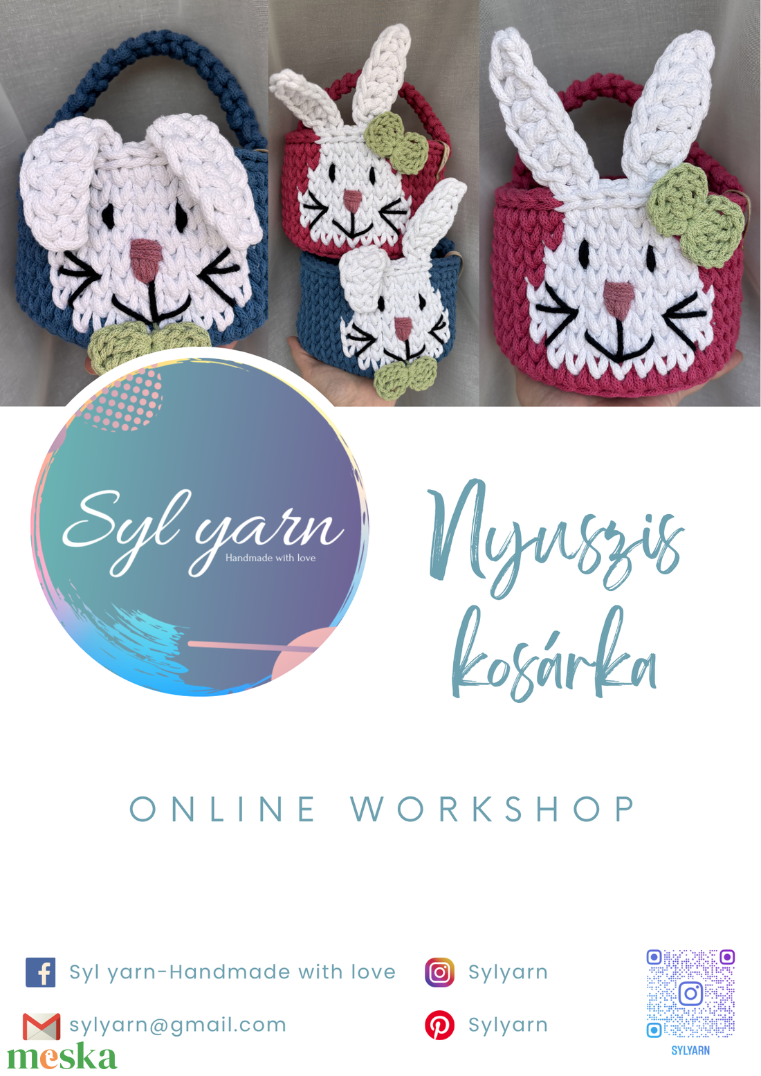 DIY szett - Nyuszis horgolt kosár - diy (csináld magad) - szabásminta, útmutató - horgolási minta - Meska.hu