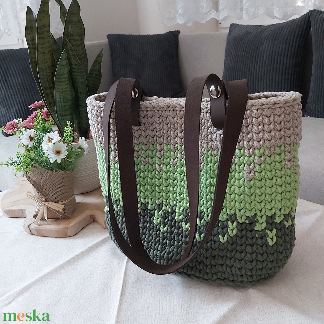 Búzaszem mintás horgolt válltáska zsinórfonalból (olajfa-lime-zab) - táska & tok - kézitáska & válltáska - válltáska - Meska.hu Búzaszem mintás horgolt válltáska zsinórfonalból (olajfa-lime-zab) - táska & tok - kézitáska & válltáska - válltáska - Meska.hu