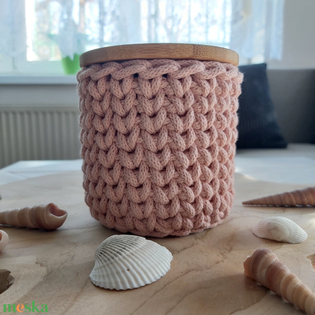 Horgolt tároló bambusz tetővel (#8) - otthon & életmód - tárolás & rendszerezés - tárolókosár - Meska.hu