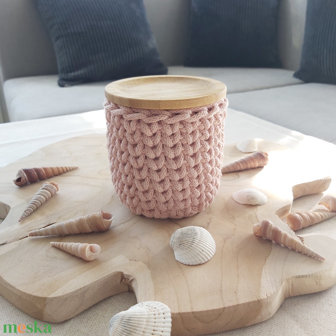 Horgolt tároló bambusz tetővel (#8) - otthon & életmód - tárolás & rendszerezés - tárolókosár - Meska.hu