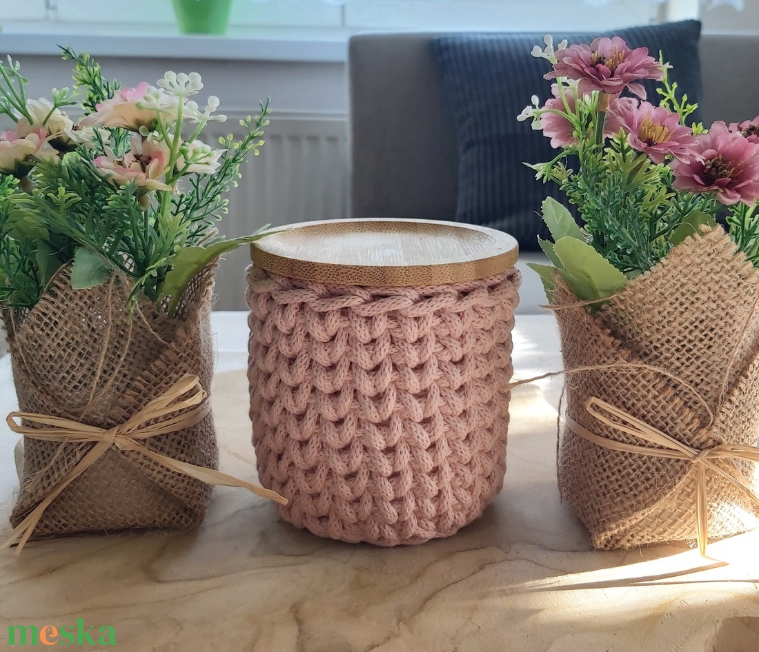 Horgolt tároló bambusz tetővel (#8) - otthon & életmód - tárolás & rendszerezés - tárolókosár - Meska.hu