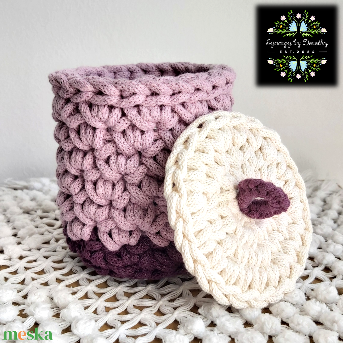 Horgolt tároló tetővel (#9) - otthon & életmód - tárolás & rendszerezés - tárolókosár - Meska.hu