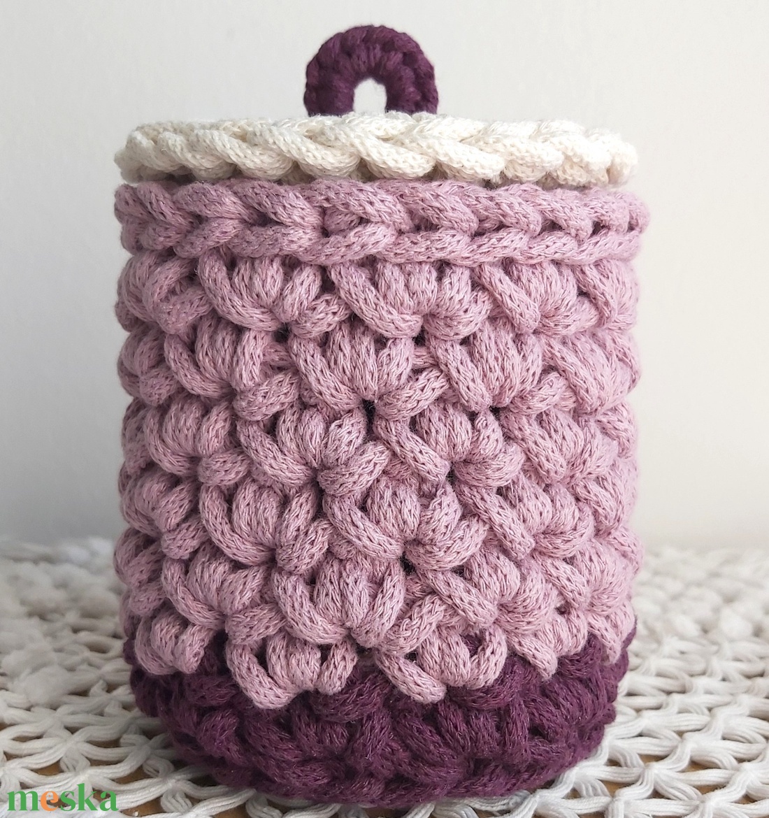 Horgolt tároló tetővel (#9) - otthon & életmód - tárolás & rendszerezés - tárolókosár - Meska.hu