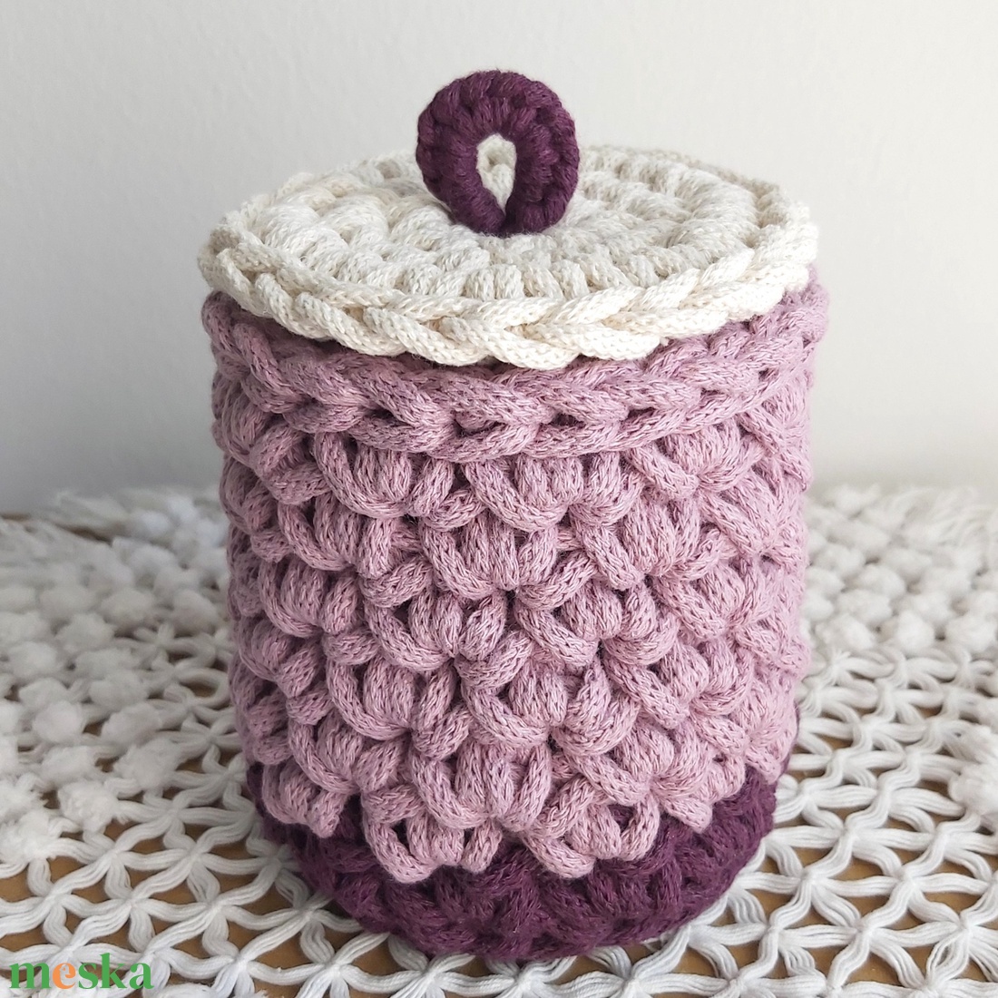 Horgolt tároló tetővel (#9) - otthon & életmód - tárolás & rendszerezés - tárolókosár - Meska.hu