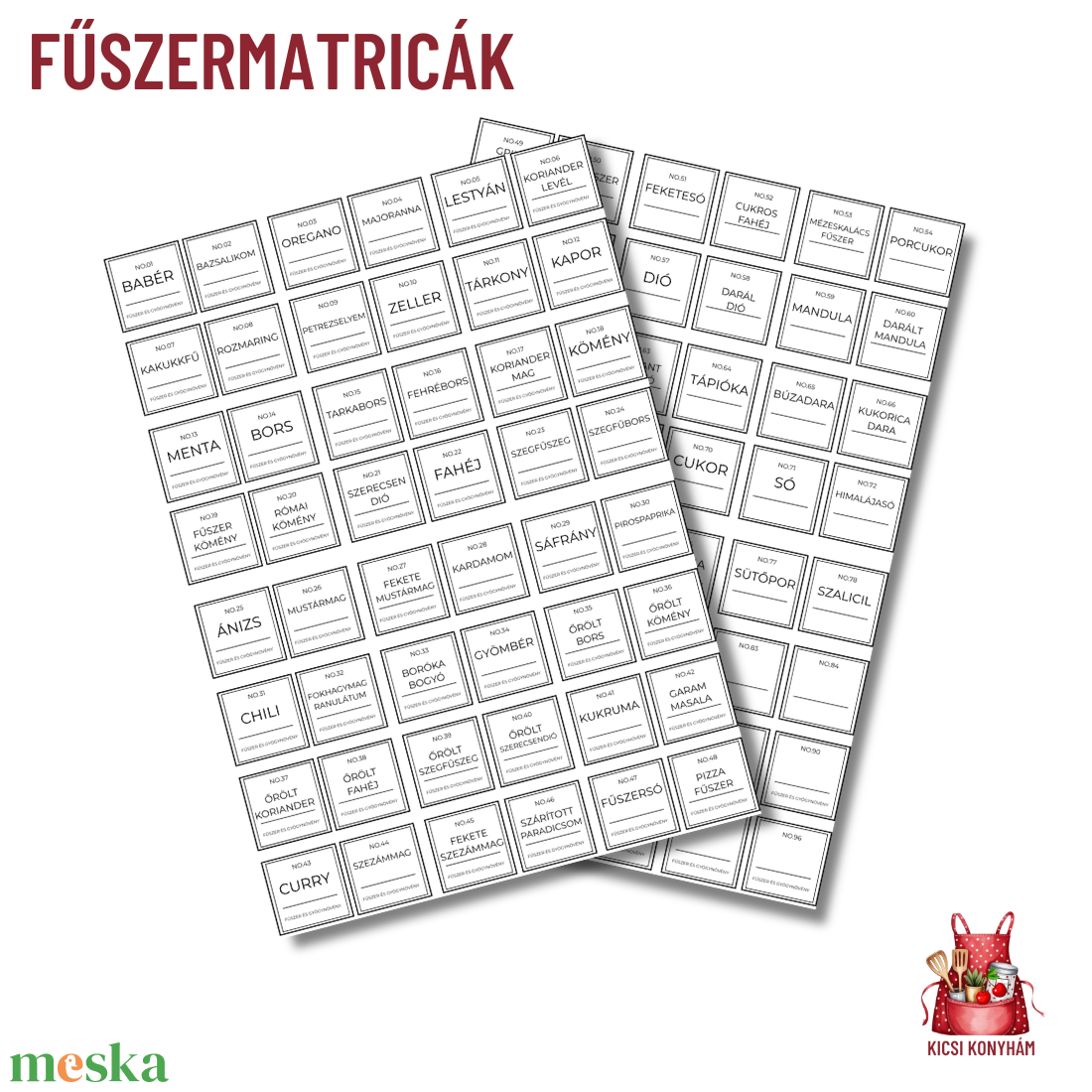 Fűszermatricák- A4- Letölthető 3 színben (fekete, piros, zöld) - otthon & életmód - konyhafelszerelés, tálalás - konyhai tárolás - fűszertartó - Meska.hu