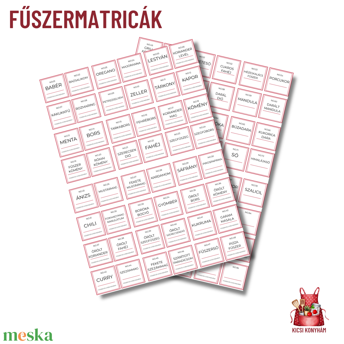 Fűszermatricák- A4- Letölthető 3 színben (fekete, piros, zöld) - otthon & életmód - konyhafelszerelés, tálalás - konyhai tárolás - fűszertartó - Meska.hu