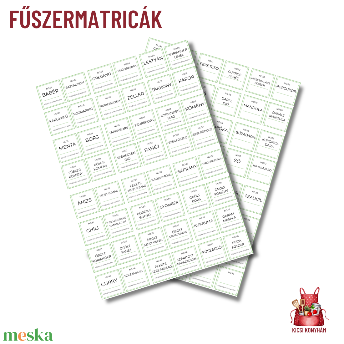 Fűszermatricák- A4- Letölthető 3 színben (fekete, piros, zöld) - otthon & életmód - konyhafelszerelés, tálalás - konyhai tárolás - fűszertartó - Meska.hu