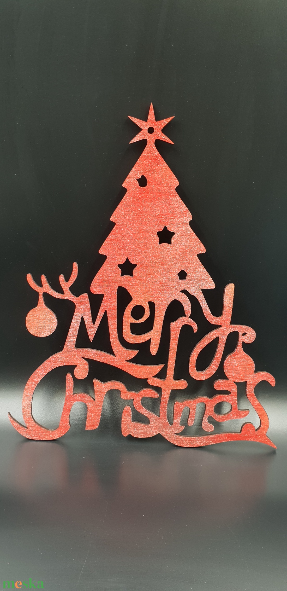 Karácsonyfa ajtó-ablakdísz piros-ezüst színre festve - karácsony - karácsonyi lakásdekoráció - karácsonyi ablakdíszek, ablakmatricák - Meska.hu