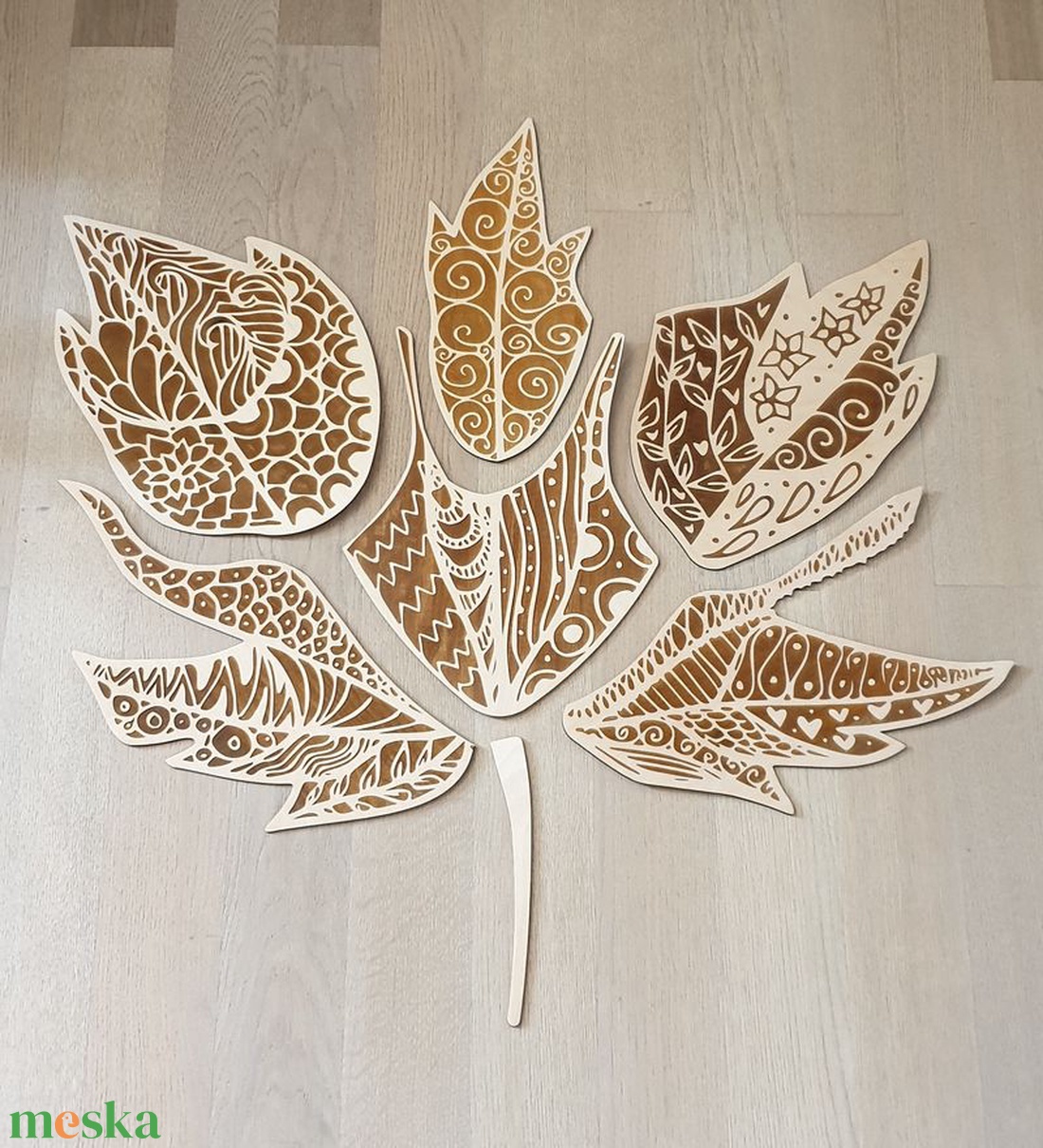 Falevél 6 részes gravírozott kép - otthon & életmód - dekoráció - kép & falikép - fából készült kép - Meska.hu