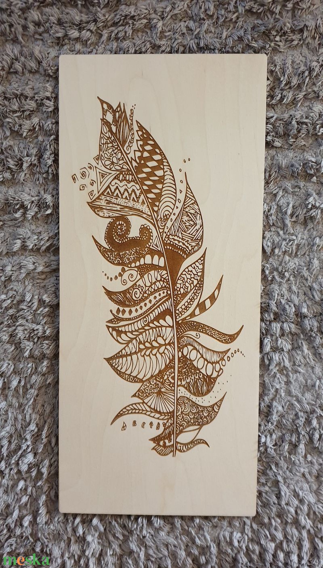Gravírozott fali kép indián toll mintával gravírozva - otthon & lakás - dekoráció - kép & falikép - fából készült kép - Meska.hu