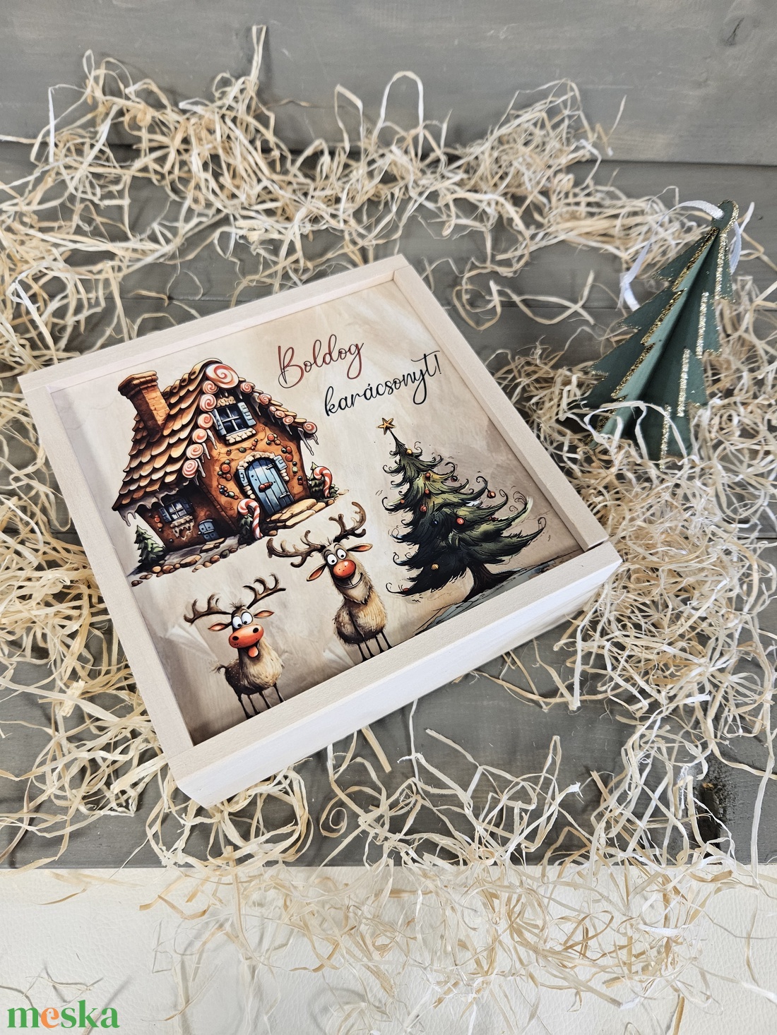 Szarvasok kávés, teás, édességes ajándék díszdoboz karácsonyra - karácsony - karácsonyi lakásdekoráció - karácsonyi lakásdíszek - Meska.hu