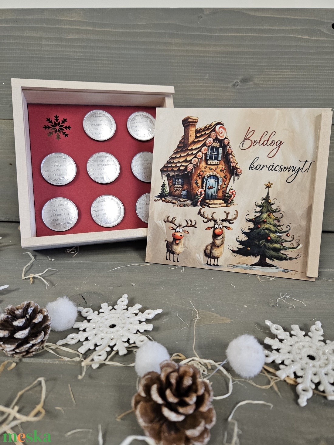 Szarvasok kávés, teás, édességes ajándék díszdoboz karácsonyra - karácsony - karácsonyi lakásdekoráció - karácsonyi lakásdíszek - Meska.hu