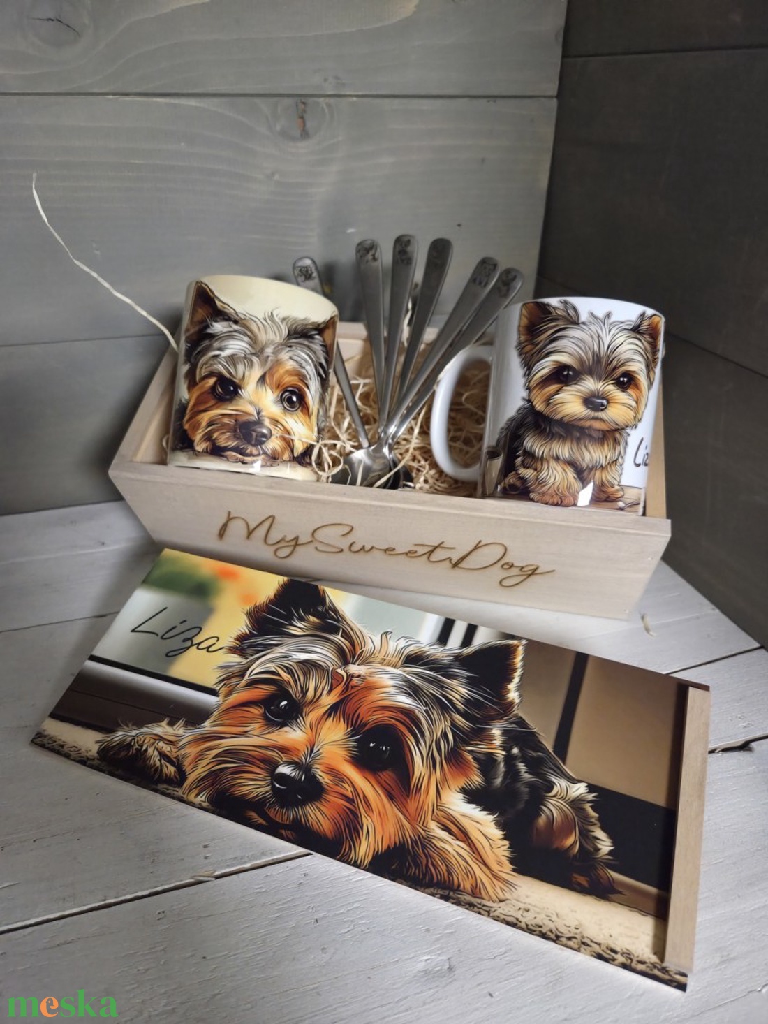 MySweetDog Yorki bögre és kiskanál szett díszdobozban - otthon & életmód - konyhafelszerelés, tálalás - tálalás - bögre & csésze - Meska.hu