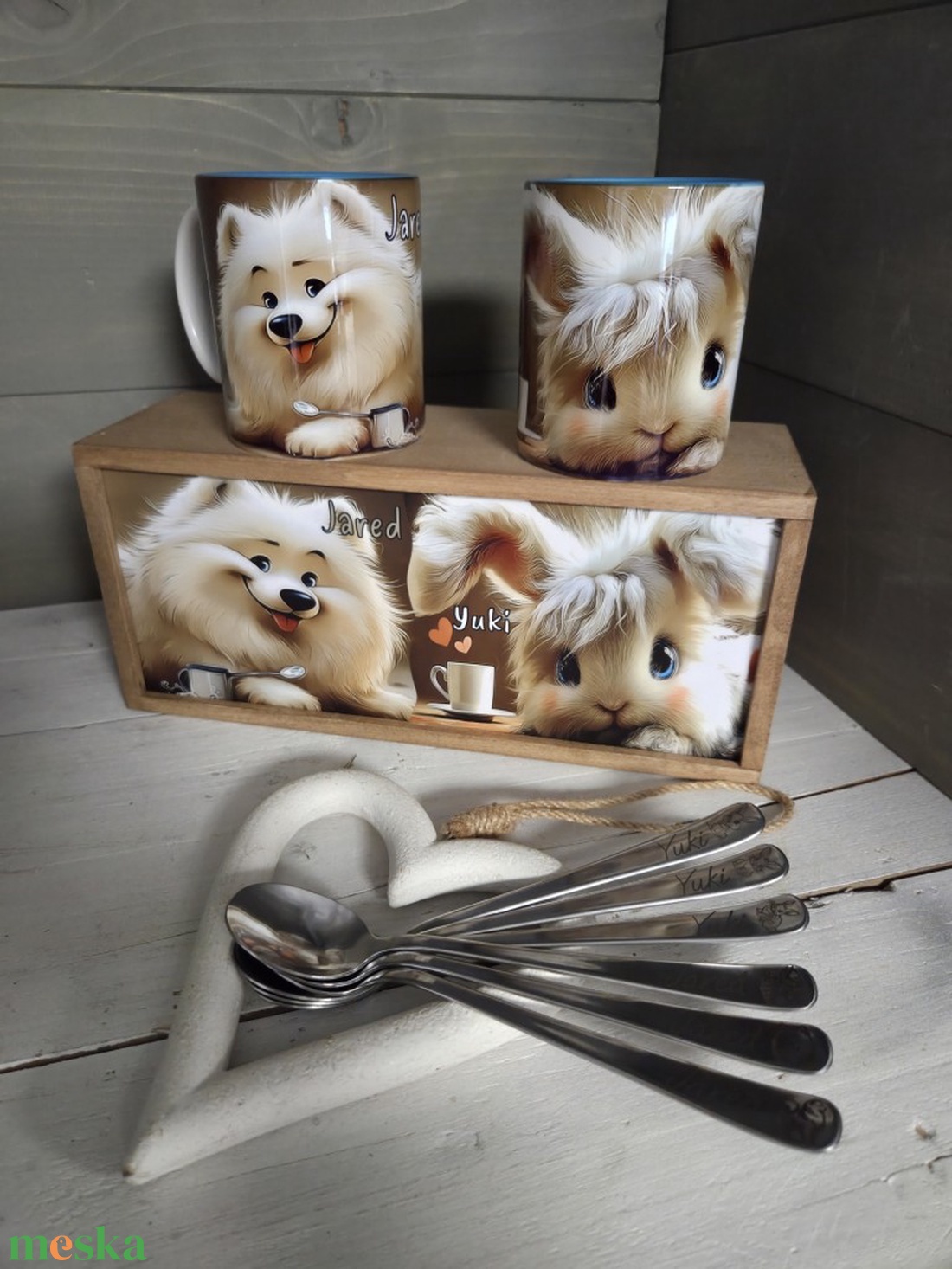 MySweetAnimals kutya és nyuszi bögre és kiskanál szett díszdobozban - otthon & életmód - konyhafelszerelés, tálalás - tálalás - bögre & csésze - Meska.hu
