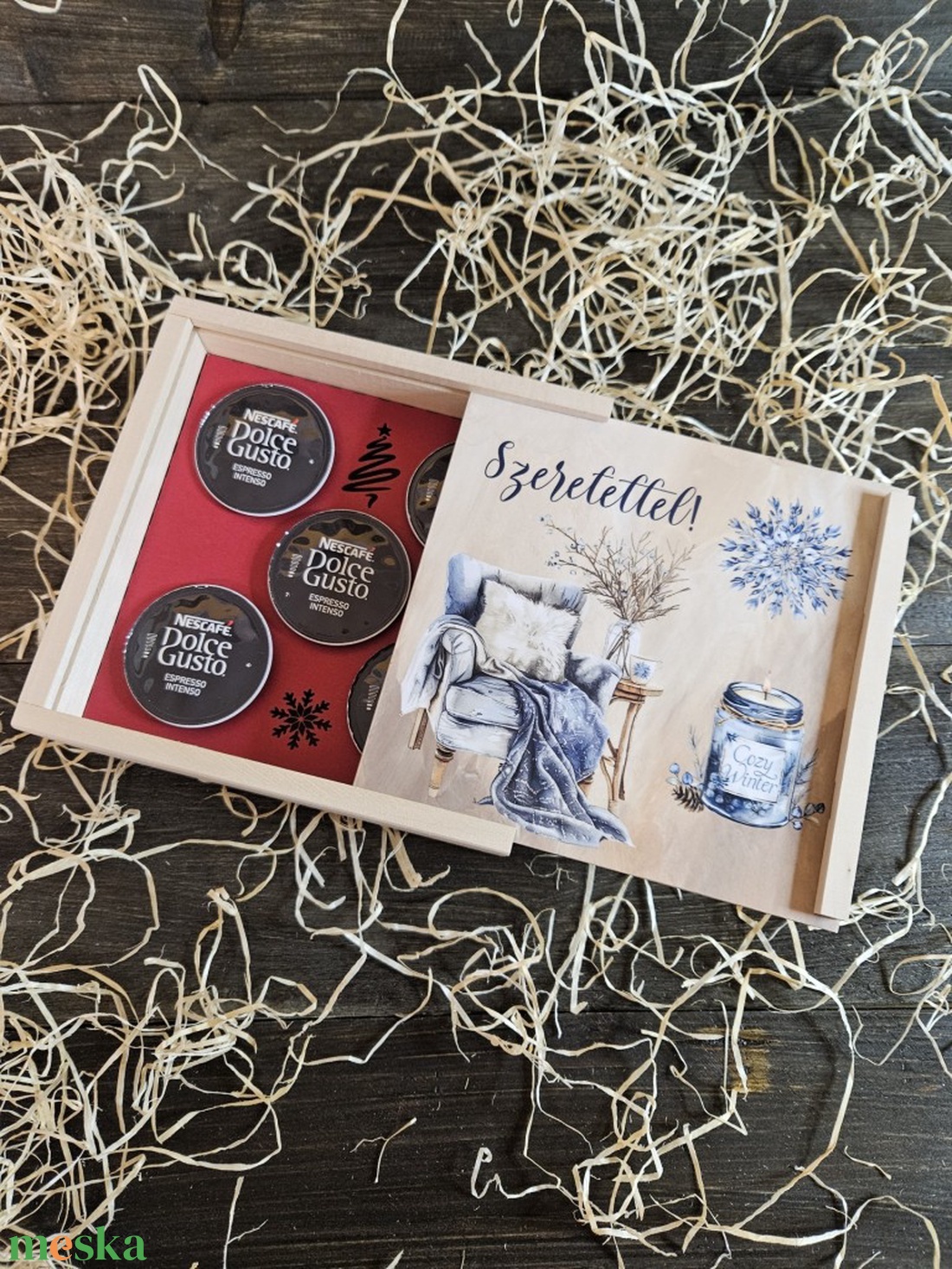 Téli kuckó kávés, teás, édességes ajándék díszdoboz karácsonyra - karácsony - karácsonyi lakásdekoráció - ünnepi asztaldekoráció - Meska.hu