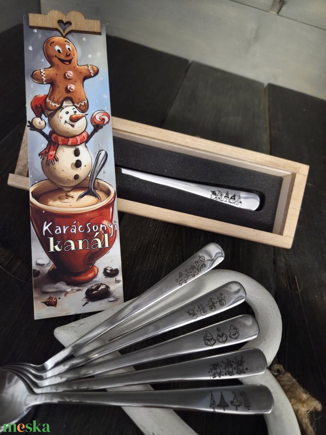 Karácsonyi kanál gravírozott mintás kiskanalak díszdobozban - otthon & életmód - konyhafelszerelés, tálalás - tálalás - kanál & villa - Meska.hu
