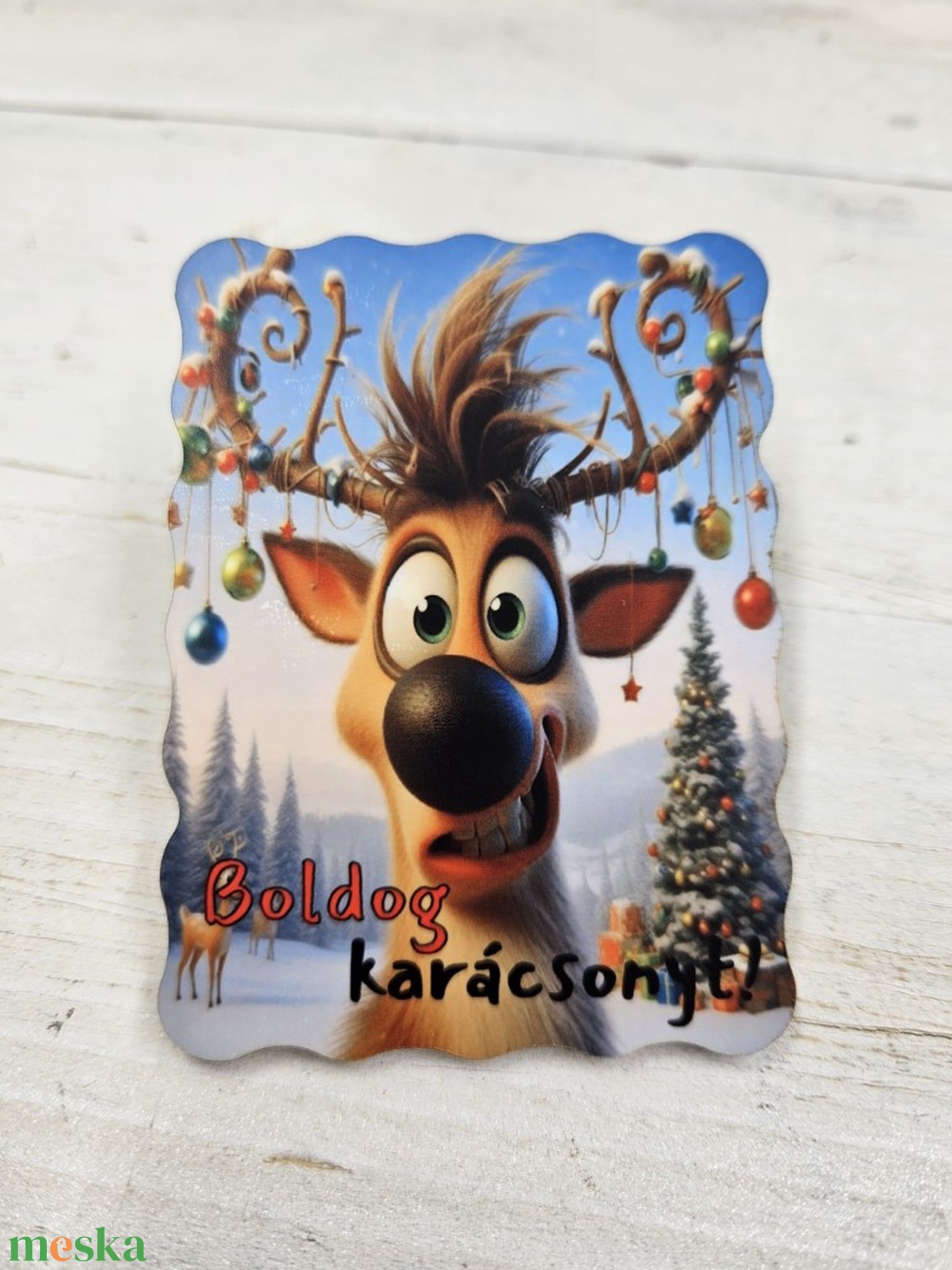 Bolondos szarvas karácsonyi hűtőmágnes - otthon & életmód - konyhafelszerelés, tálalás - konyhai dekoráció - hűtőmágnes - Meska.hu
