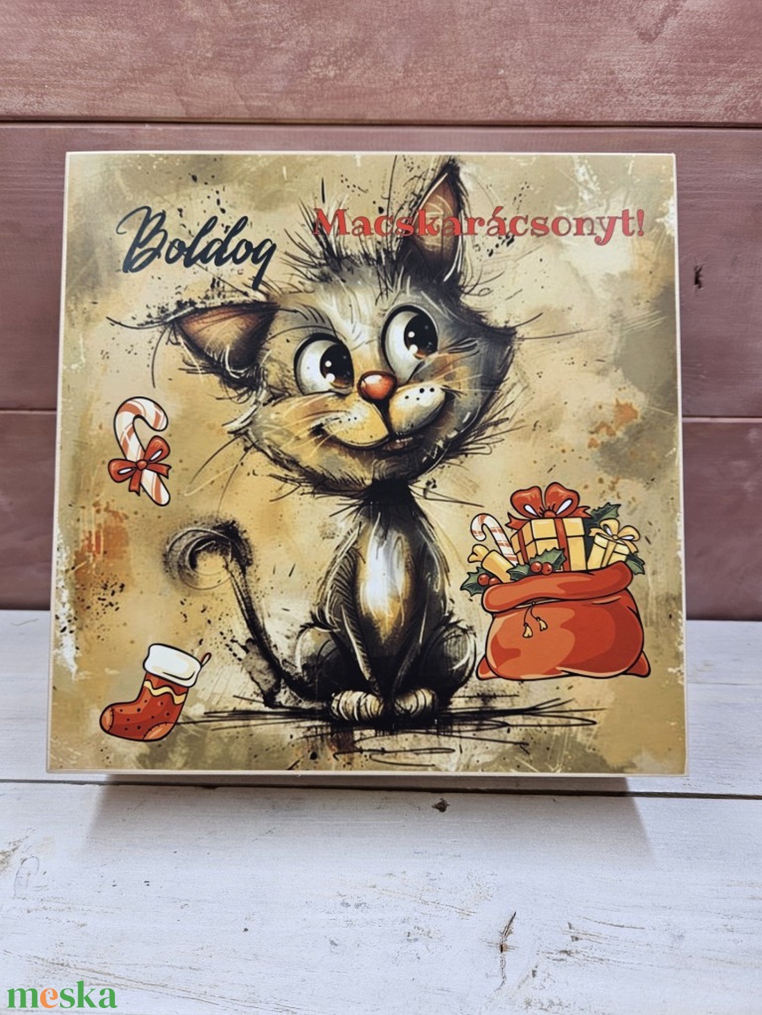 Macskarácsony kávés, teás, édességes, italos ajándék díszdoboz karácsonyra - otthon & életmód - dekoráció - asztal és polc dekoráció - díszdoboz - Meska.hu