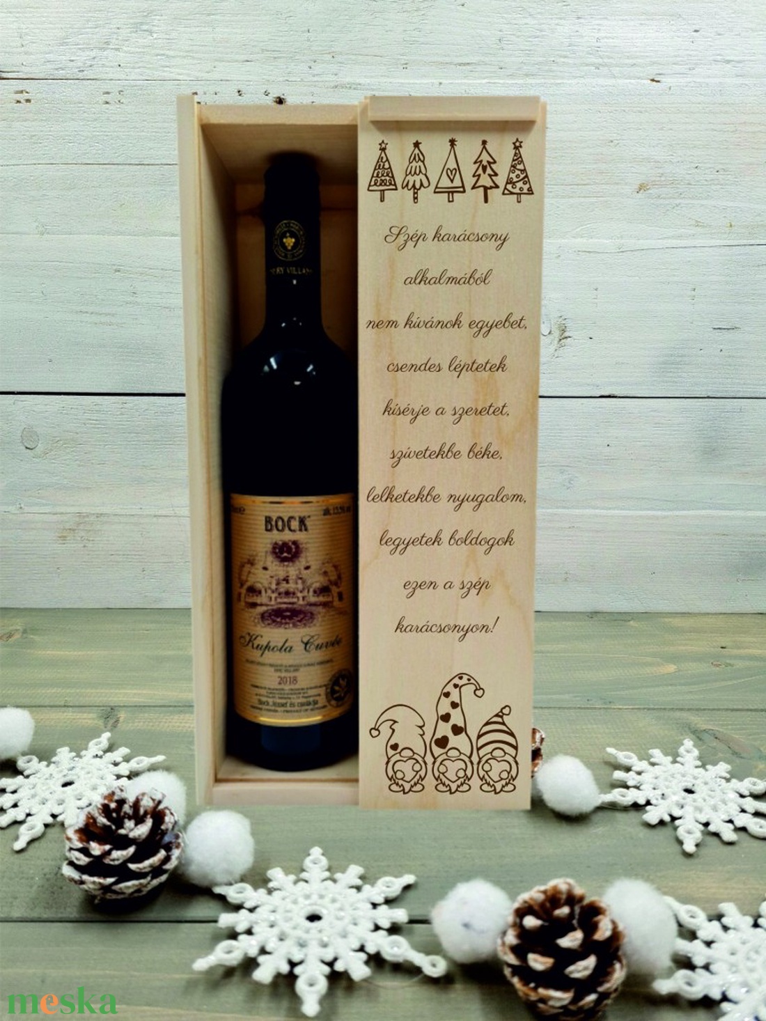 Karácsonyi manók ajándék boros doboz karácsonyra - otthon & életmód - dekoráció - asztal és polc dekoráció - díszdoboz - Meska.hu