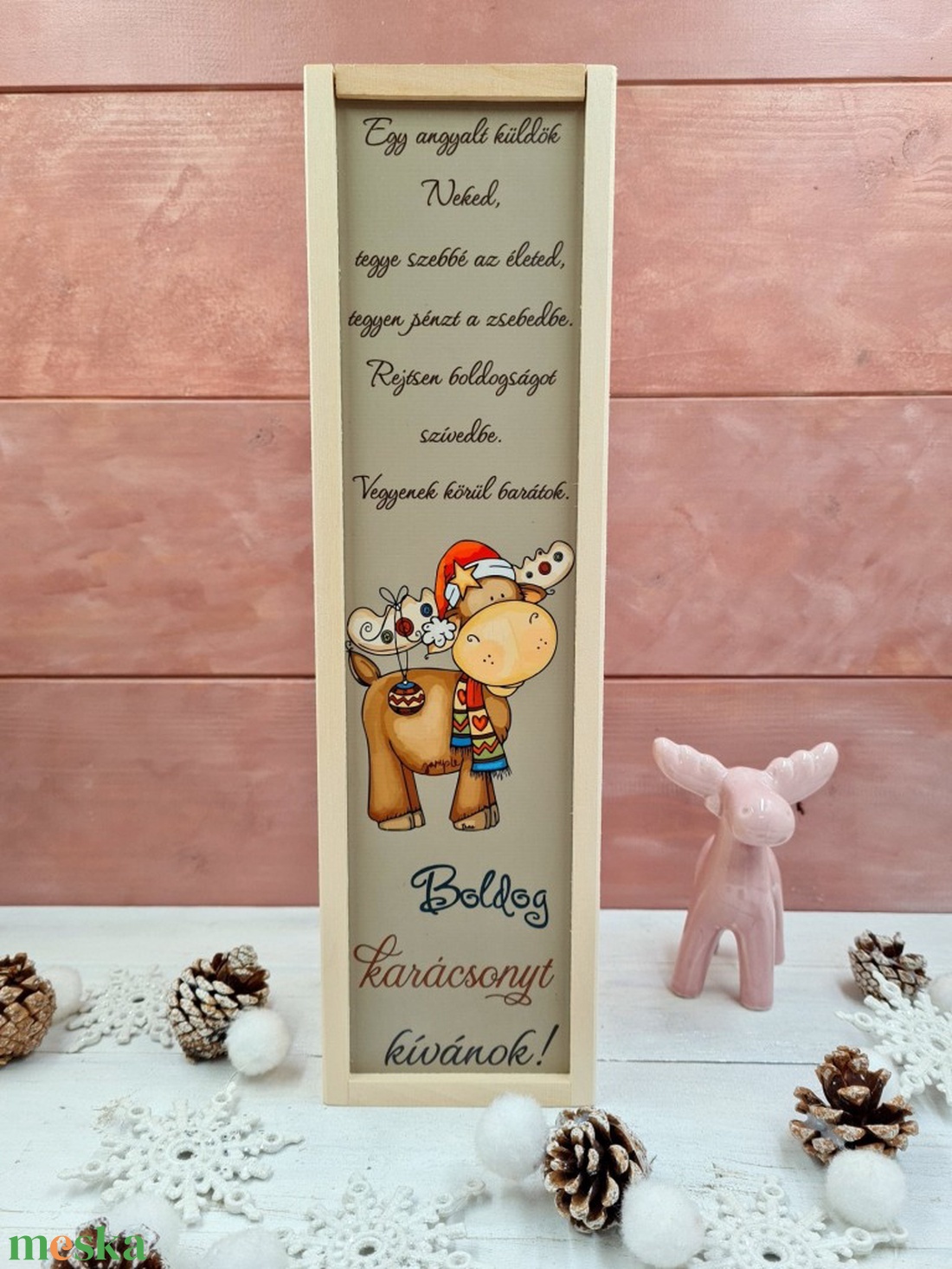 Mikulás szarvasa ajándék boros doboz karácsonyra, - otthon & életmód - dekoráció - asztal és polc dekoráció - díszdoboz - Meska.hu