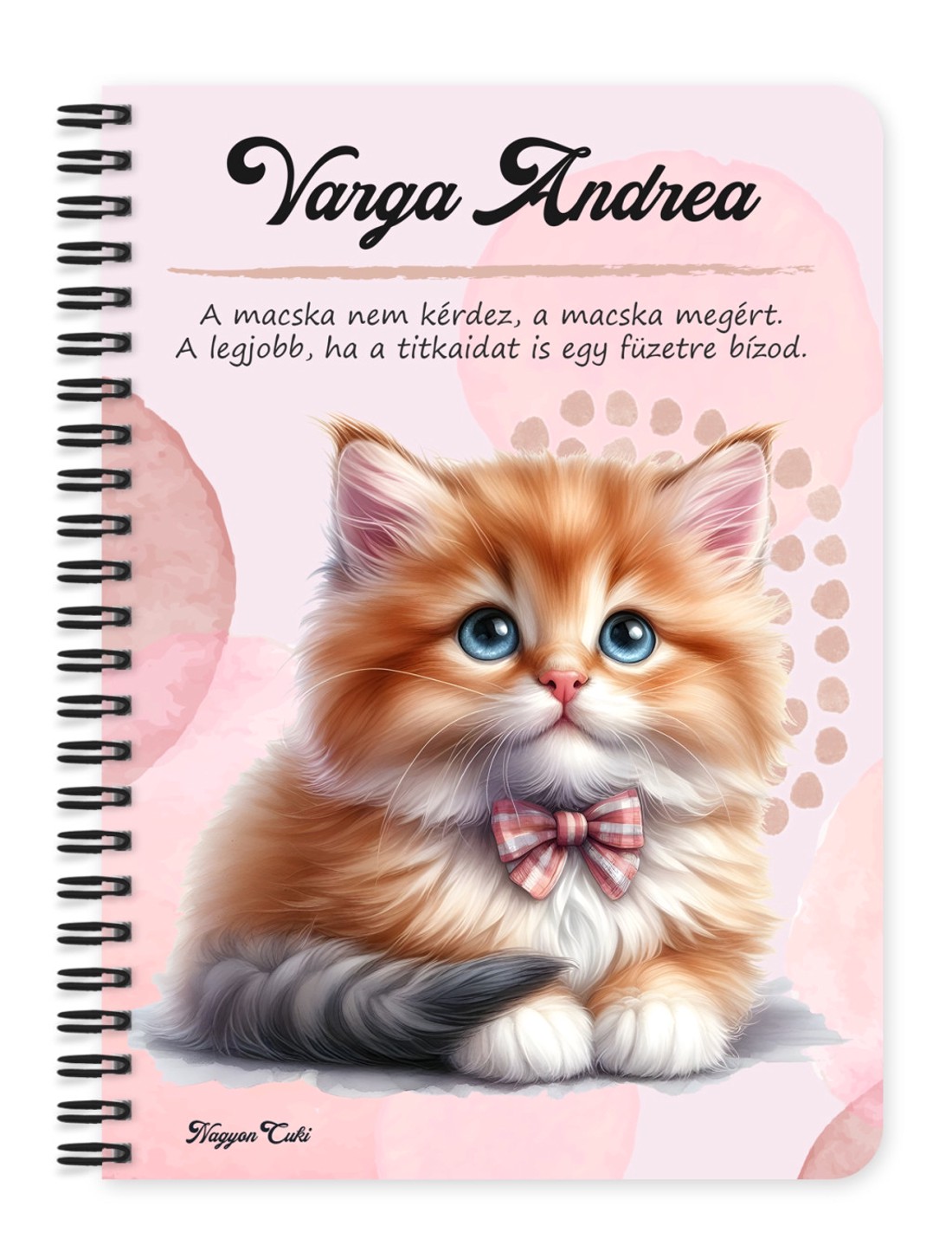 Személyre szabható - Masnis tündéri cica mintás A6-os füzet - otthon & életmód - papír, írószer - jegyzetfüzet & napló - Meska.hu
