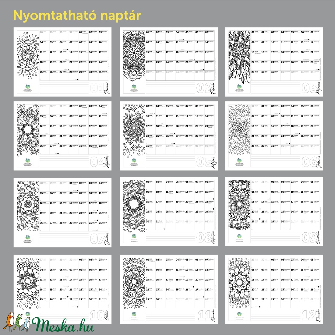 Nyomtatható 2021 naptár, névnapokkal, holdfázisokkal - otthon & életmód - dekoráció - Meska.hu