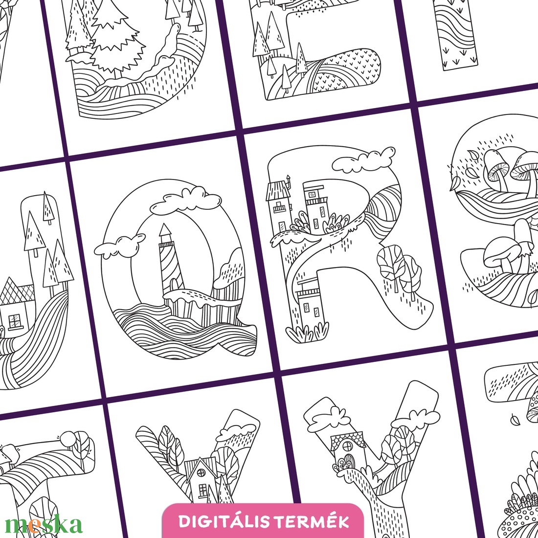 ABC Képzeletbeli tájak színező  letölthető, nyomtatható kifestő 612 éves gyerekeknek (és felnőtteknek is!) - művészet - grafika & illusztráció - digitális - Meska.hu